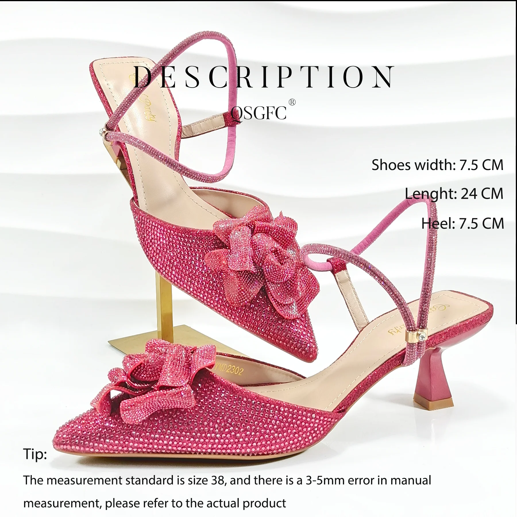 Newest Fashion Mature Fucshia Color Floral Design Party Wedding Pointed Toe Lady Shoes and Bag Set and A pair of shoes