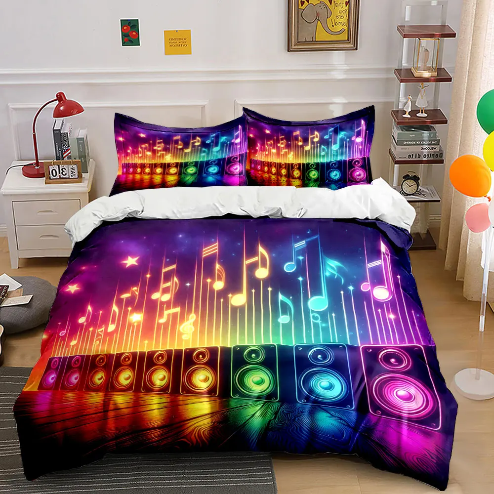 Dream Colorful notes and speakers Print Bedding Set 1 Duvet Cover 2 Pillowcases for Adult and Children Luxury Gift Full Size