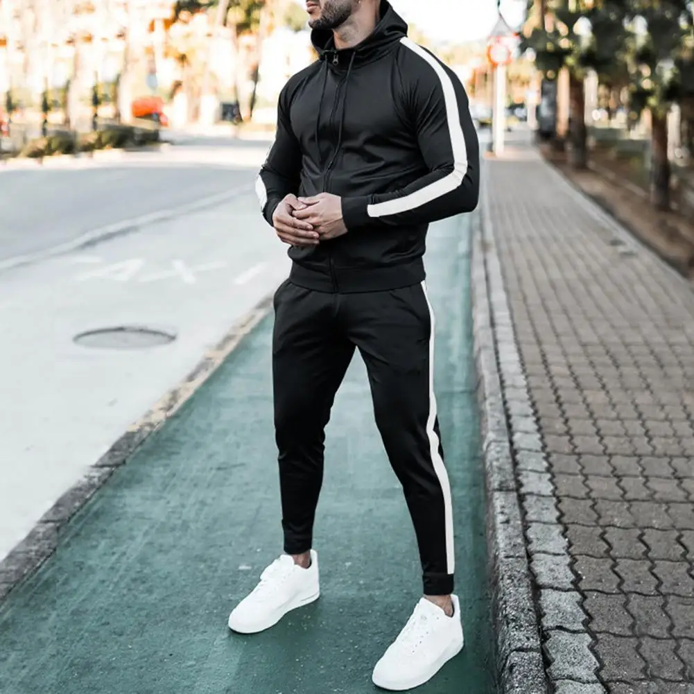 2022 Tracksuit Men 2 Pieces Set Sweatshirt + Sweatpants Sportswear Zipper Hoodies Casual Mens Clothing Ropa Hombre Size S-3XL