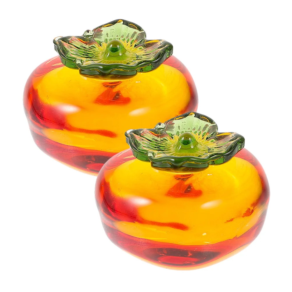 

2Pcs Realistic Glass Persimmon Table Decor Small Craft for Living Room Bedroom Desk Scene Layout Party Favors Home Decoration