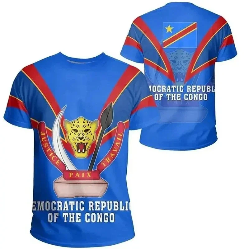 

Democratic Republic Of Congo Flag Pattern T-shirts Summer Fashion O Neck National Emblem 3D Printed T Shirts Loose Casual Tees