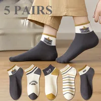 5 Pairs Fashion Striped Words Men Socks Summer Mesh High Quality Cotton Socks Sports Short Socks Boys