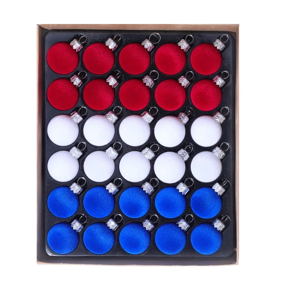 

30pcs/set 3cm Christmas Bauble Velvet decoration Flocking Small Size Christmas Spheres Ornaments Xmas Hanging Ornaments