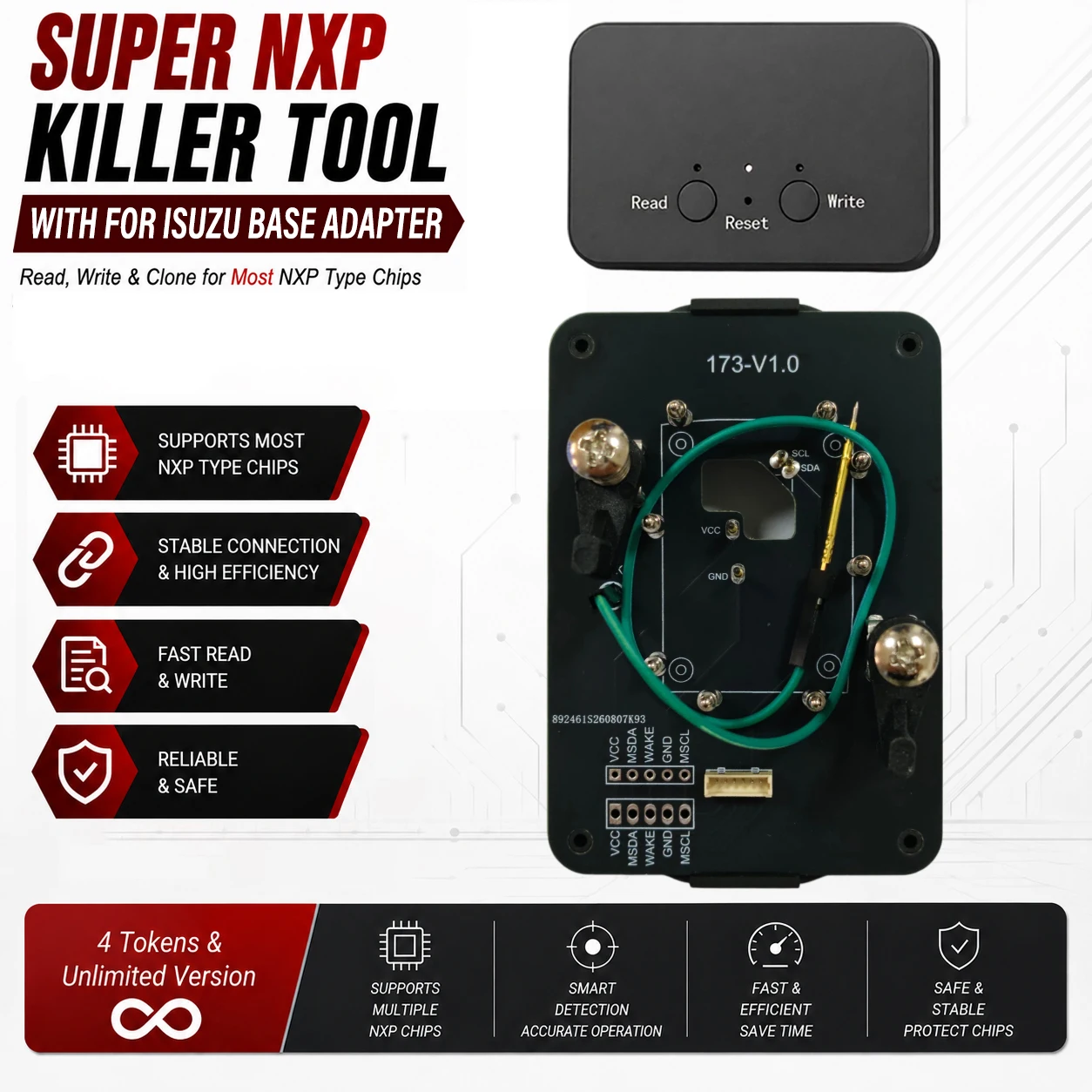 For Isuzu Key All NXP-Chip Smart Keys Clones 4 Tokens & Unlimited Version Super NXP Killer Read Copy Device With Adapter Base