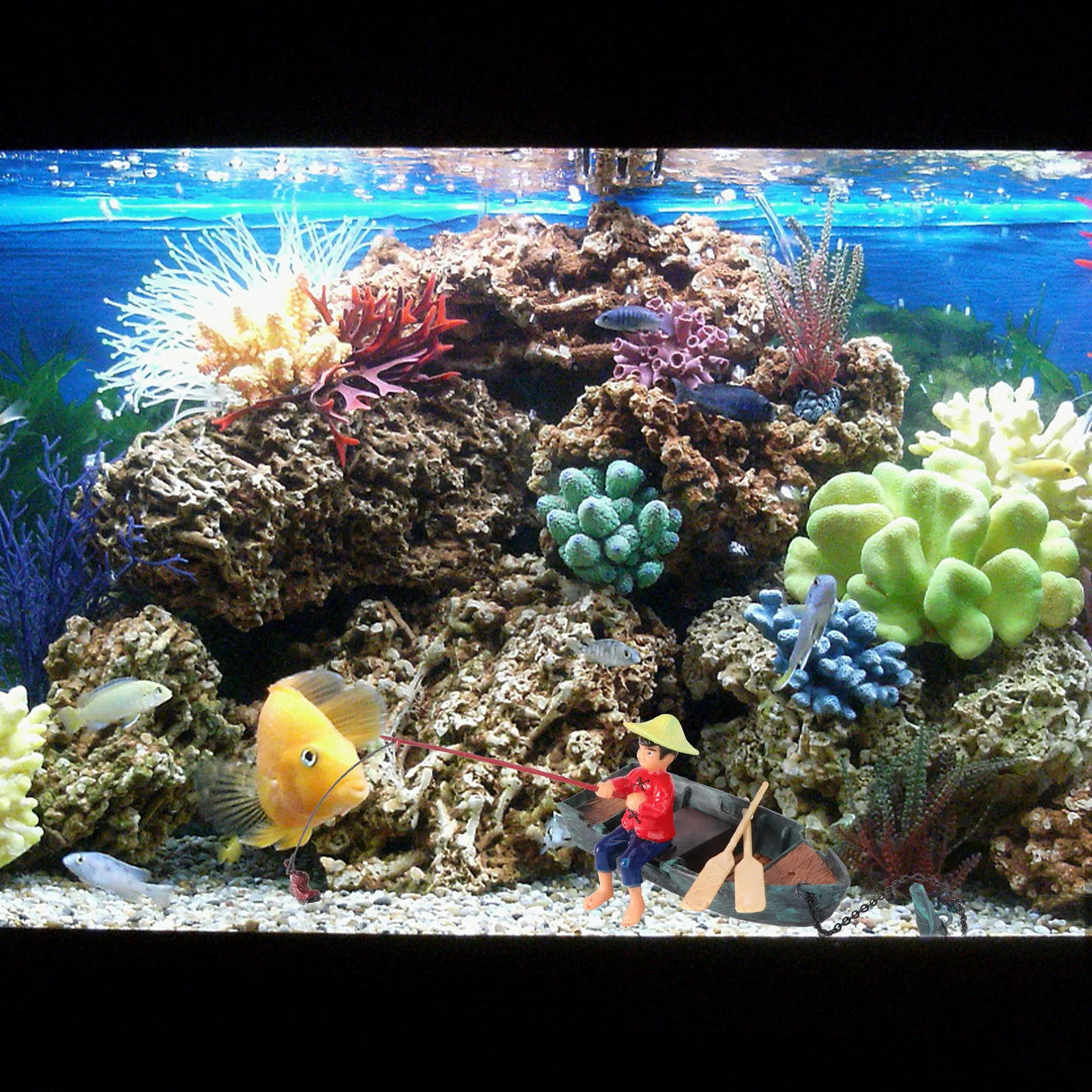 

1Pcs Fish Tank Air Pump Decor Resin Fisherman Adornment Dynamic Aquarium Ornament Realistic Moving Underwater Scene