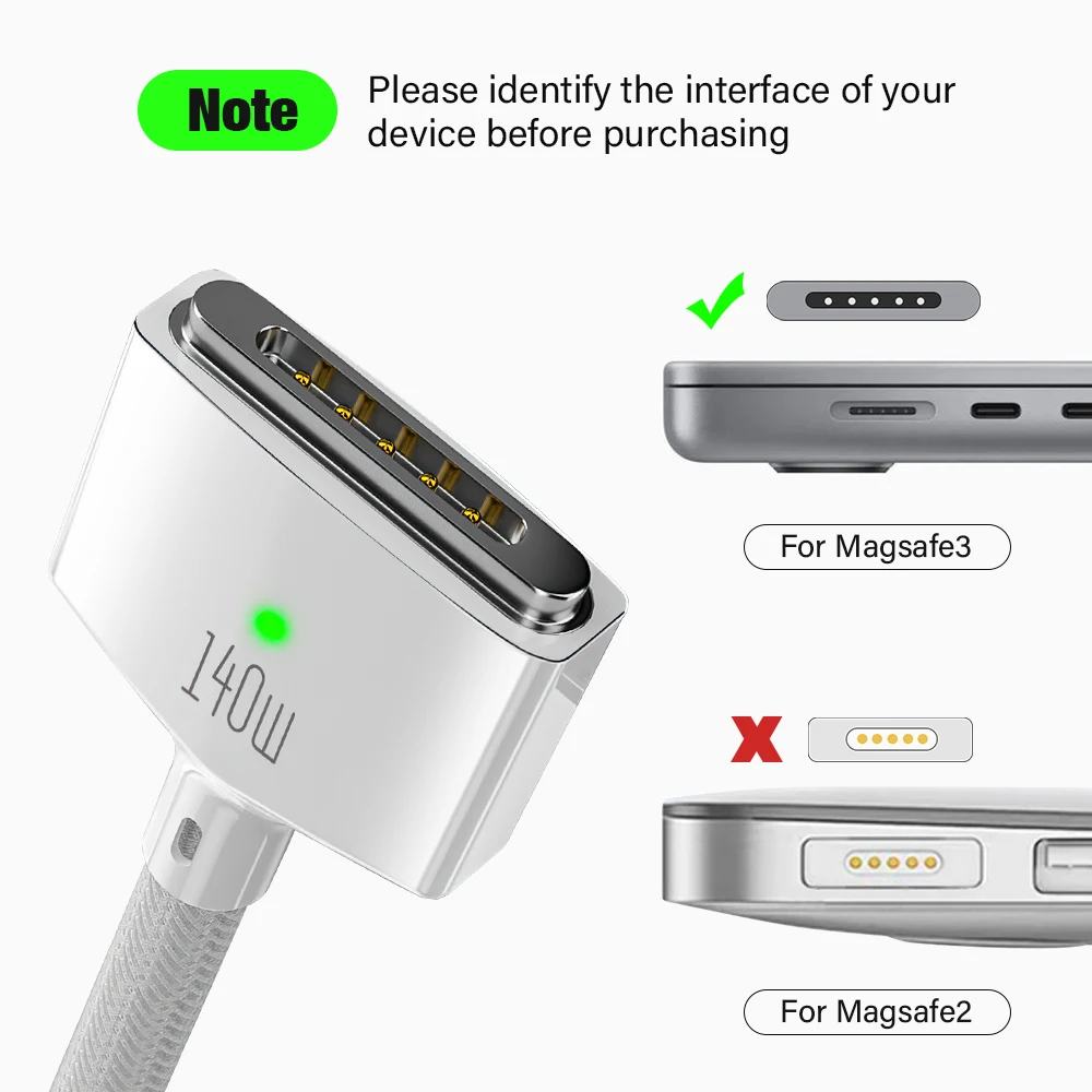 2024 new magnetic charging for Apple MacBook Pro/Air accessories adapter magnetic PD fast charger type c 140W magsafe 3 cable