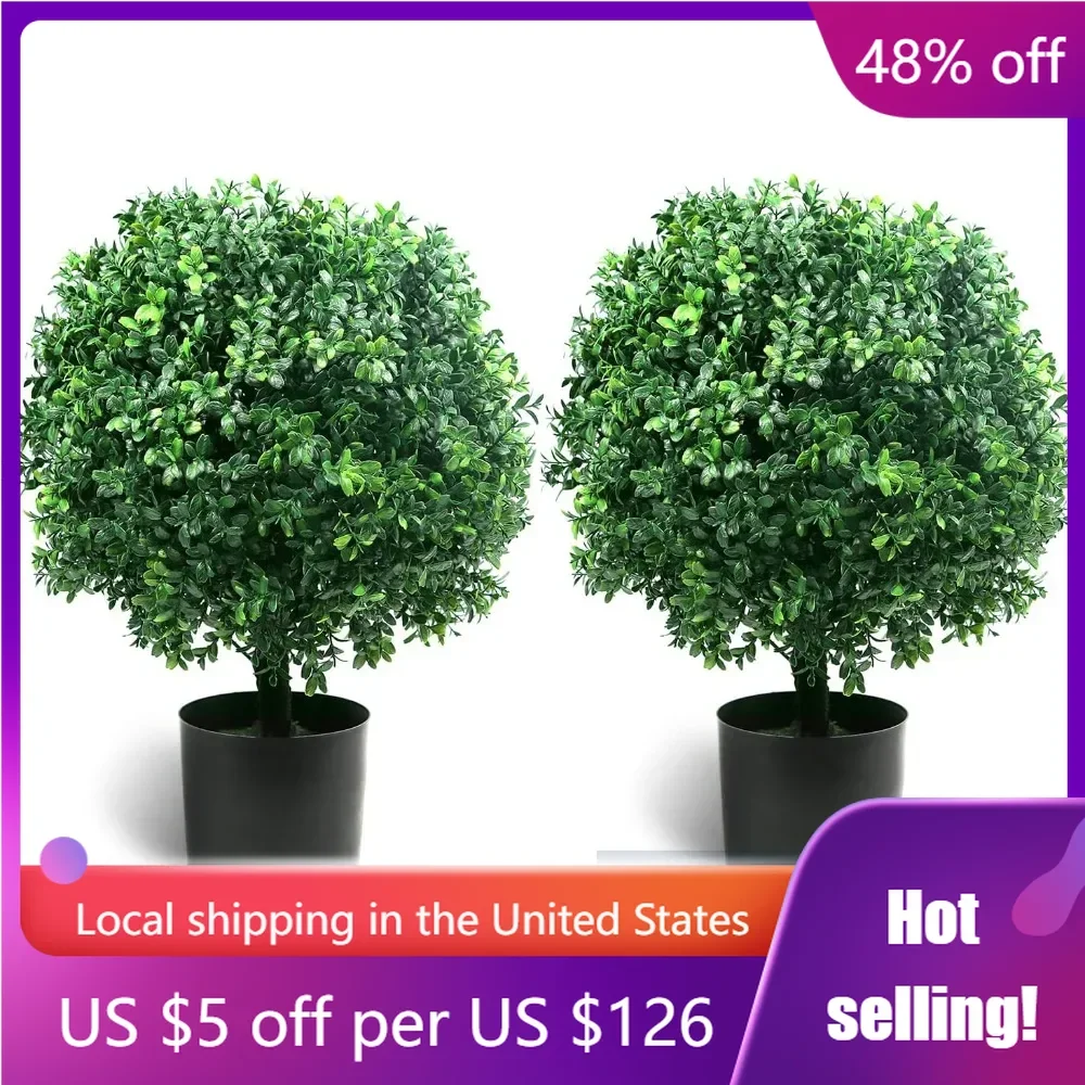 21.6”Tall A Set of 2 Pack Artificial Boxwood Topiary Potted Bushes UV Resistant Potted Plants for Indoor Outdoor Home Garden