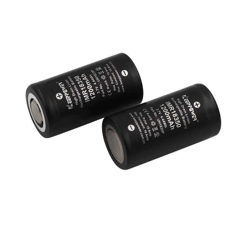 Keeppower UH1835P 18350 1200mAh IMR Li-ion Battery 10A Discharge, Rechargeable 3.7V for Flashlights/RC Batteries Cell