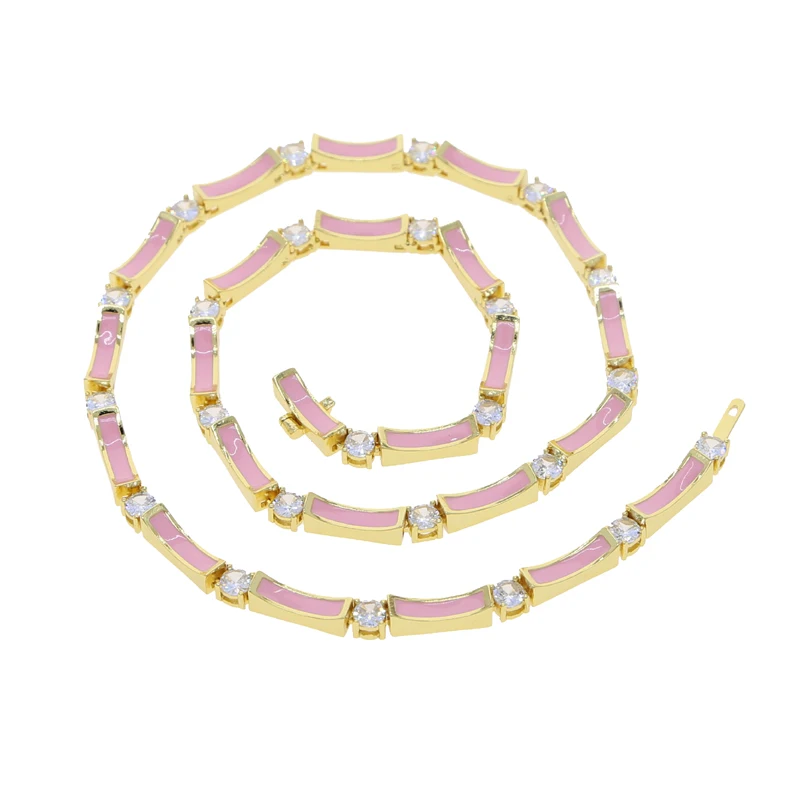 New Pink White Green Blue Colorful Enamel Tennis Necklaces for Women Micro Paved Cubic Zirconia Gold Color Party Fashion Jewelry