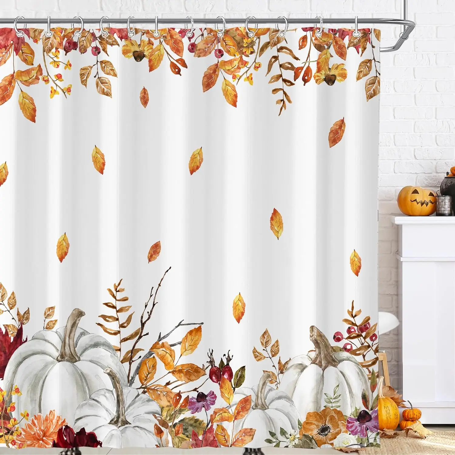

Осенние листья тыквы занавеска для душа осенний декор набор для ванной комнаты акварель урожай тема белая тыква узор аксессуары для ванной