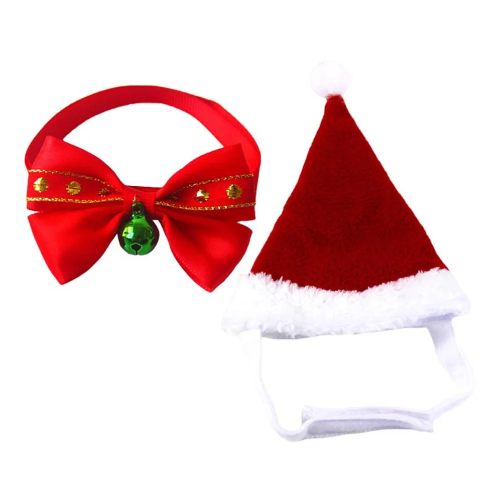 

2Pcs Pet Christmas Hats Bow Tie Set Adjustable Collar Xmas Costume for Dogs Cats Party Holiday Wedding Pet Bow Tie