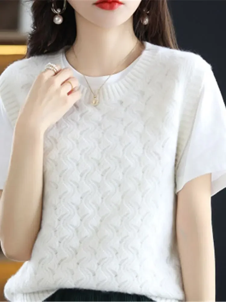 Korean Women\'s Knitted Wool Vest 2024 Winter New Loose Comfortable Sleeveless Crew Neck Sweater Knitwear Warm Tops Outwear