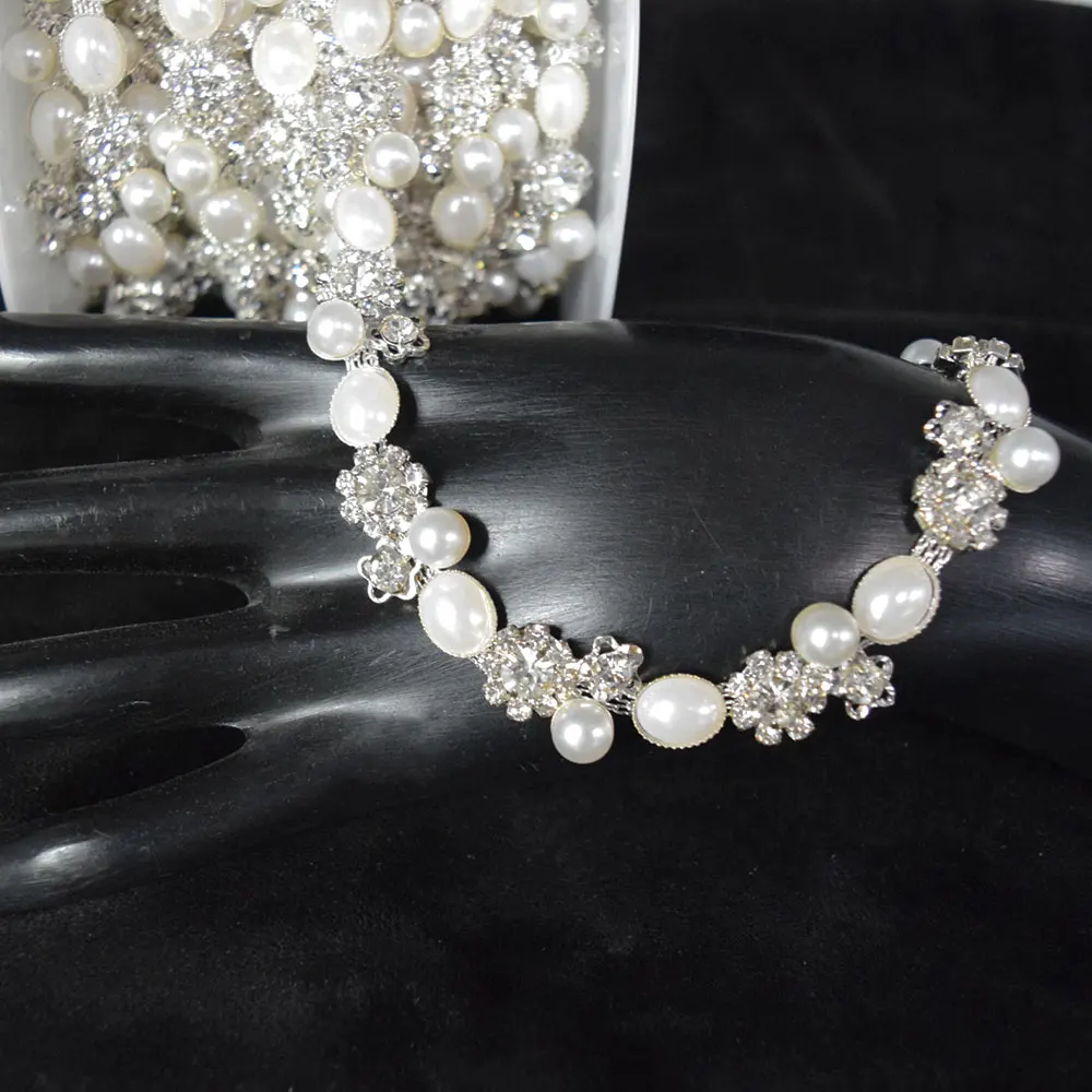 

1 Yard Vintage Pearl Rhinestone Trim Garment Accessory - Dress Accent for Women's Retro Party & Formal Event