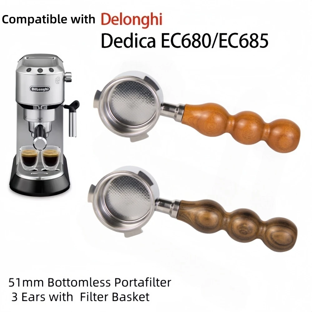 

51 мм бездонный портафильтр для кофе с 3 ушками для Delonghi EC680/685, кофемашина, ручка для эспрессо, аксессуары для модификации фильтра