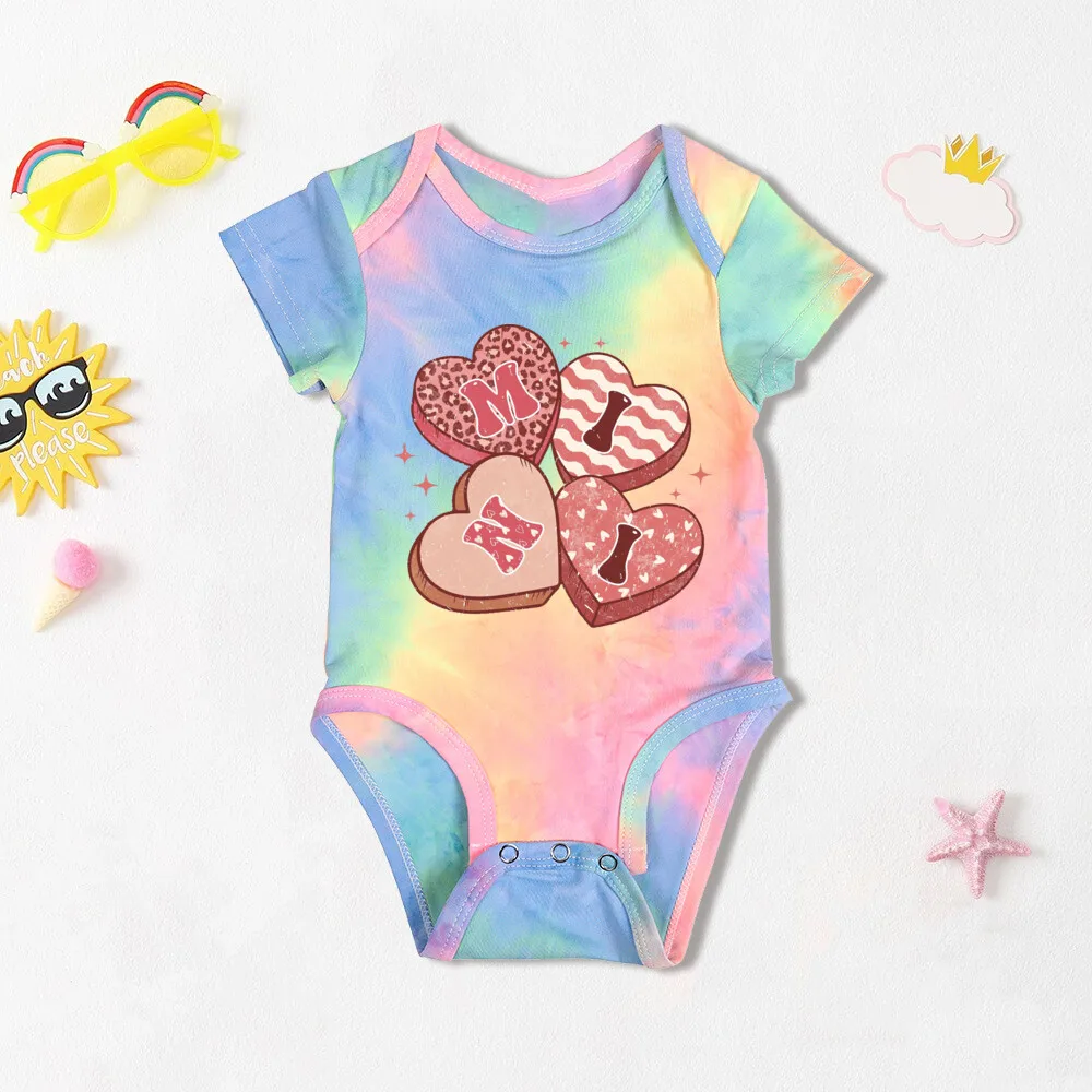 

Adorable Mini Pattern Print Baby Girls Print Tie Dye Romper Short Sleeve Comfortable Jumpsuit Soft Comfy Bodysuit Best Gift