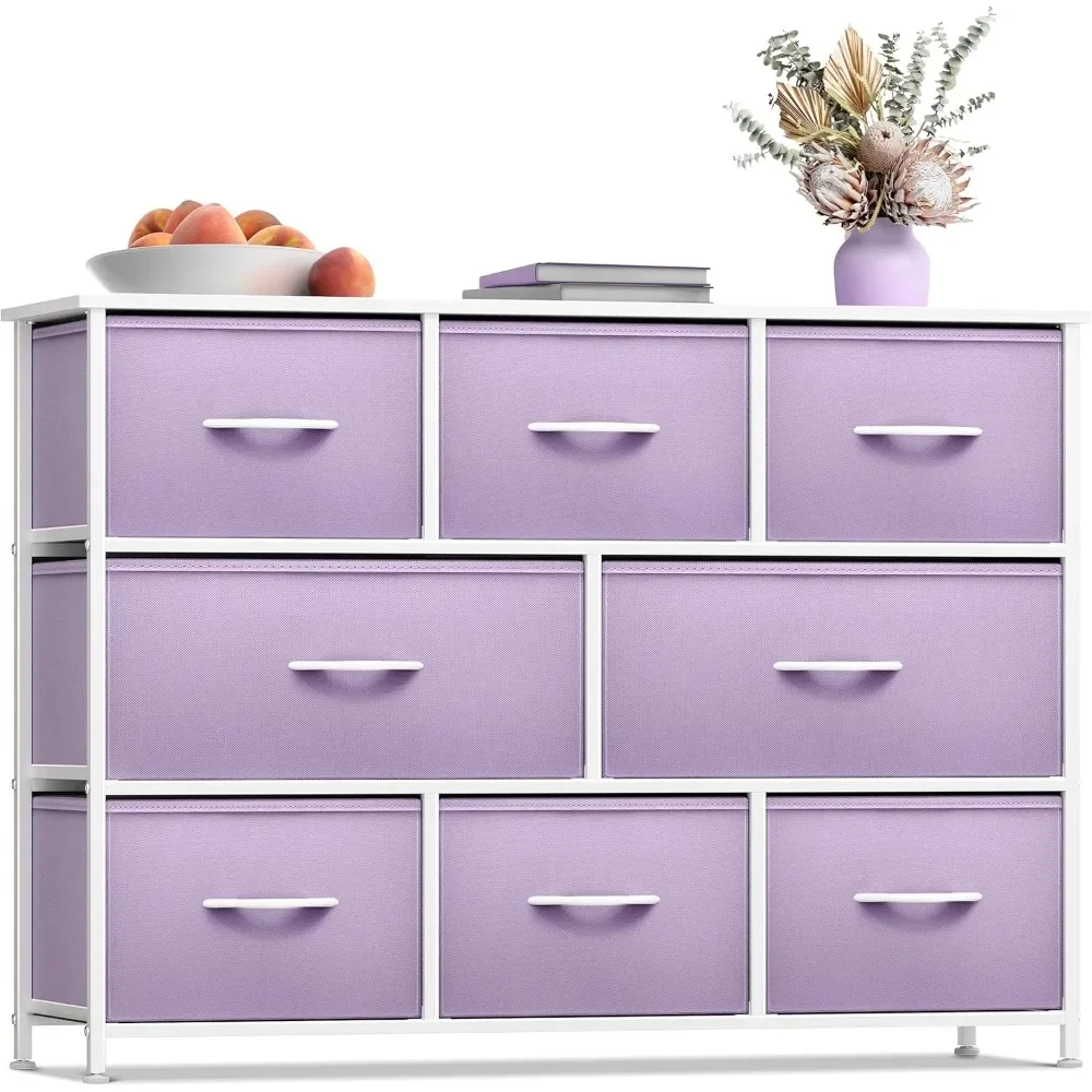 

Dresser with 8 Drawers - Chest Organizer Unit with Steel Frame Wood Top & Handle, Fabric Bins for Clothes - Wide Furniture