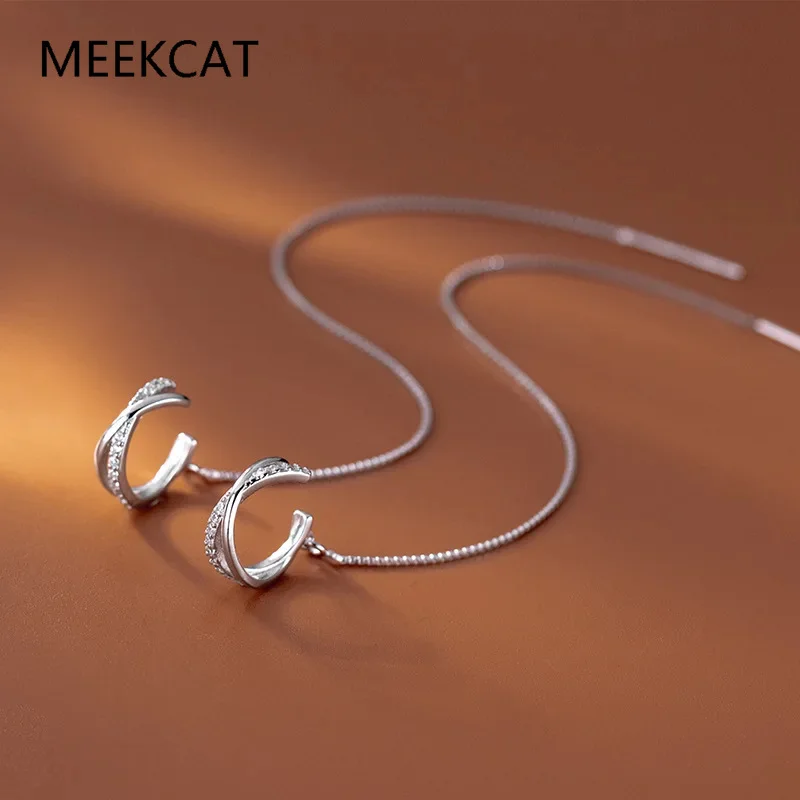 Real 925 Sterling Silver Double Chain Clip On Earring Ear Cuff For Women Without Piercing Earring Jewelry Huggies DB1352 - view 5