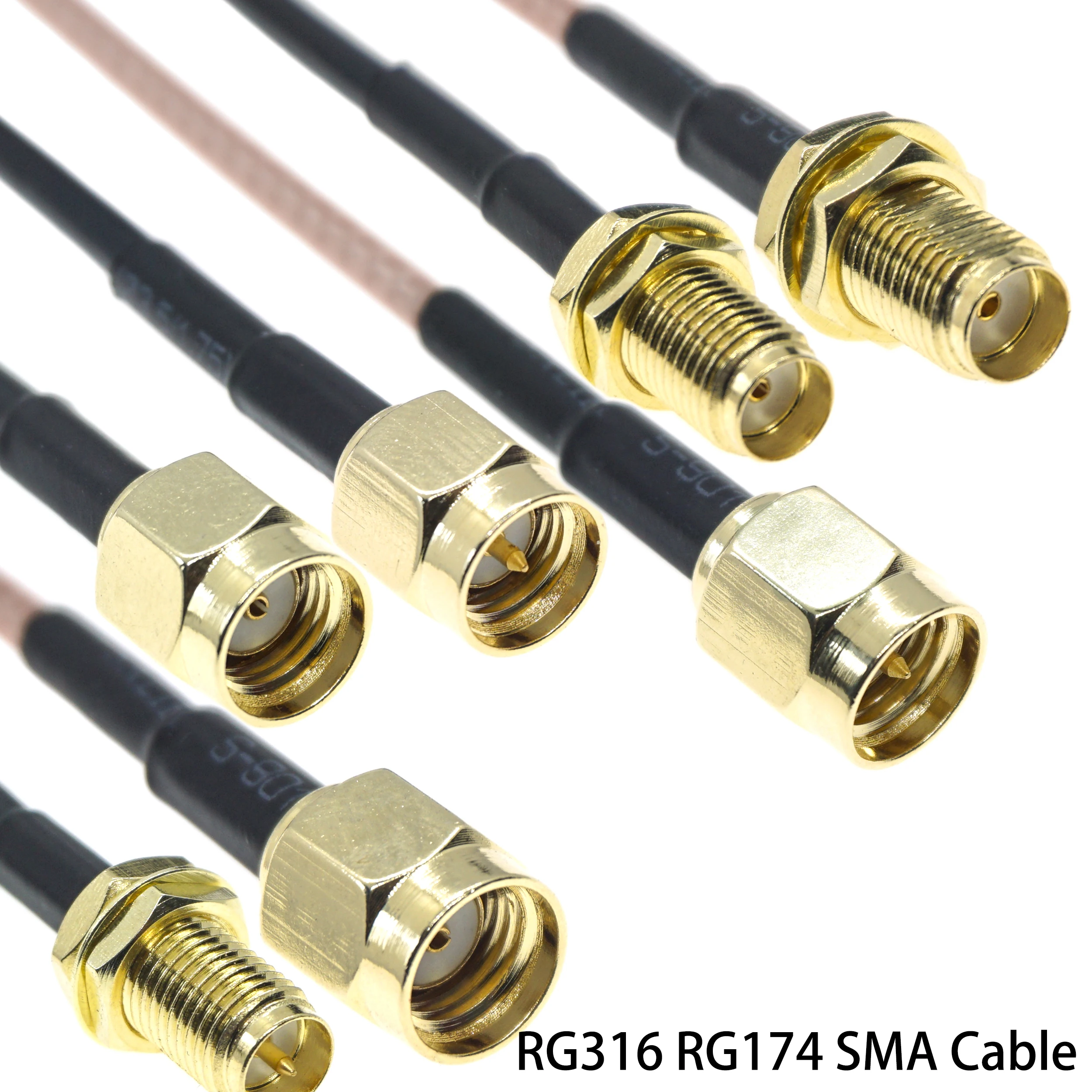 RG316 RG174 SMA macho a SMA macho hembra conector de RP-SMA tuerca RPSMA extensión de mamparo RF Coaxial puente Cable en espiral