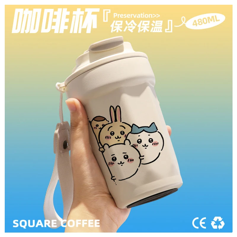 Cartoon Chiikawas Usagi Hachiware Portable Stainless Steel Water Cup Cute 480Ml Insulation Cooling Cup Kawaii Office Coffee Cups