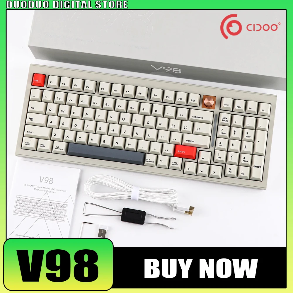 Cidoo V98 Mechanical Keyboard Multifunctional Knob Aluminium Alloy Tri Mode Bluetooth Wireless Keyboard Rgb Hot-Swap Via/Qmk Pc