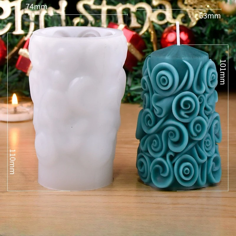 DIY Handmade Christmas Pattern Cylindrical Candle Silicone Mold Sculpture Pattern Cylindrical Candle Silicone Mold