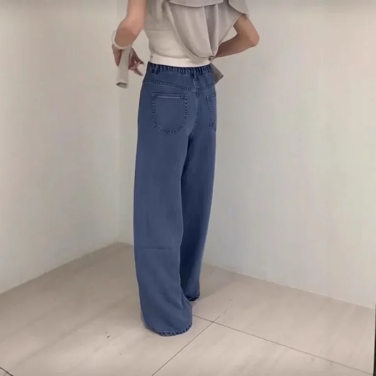 Wide Leg Pants Mom Jeans Women Vintage Denim Trousers Stretch High Waist Washed Distressed Streetwear Basic Floor Length 2025
