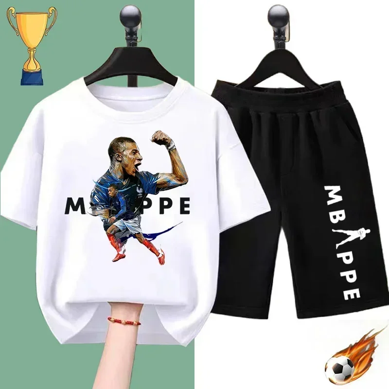 World Cup Mbappe soccer Star Printed Kids Summer Kids T-shirt Set Boys Girls Sports Short sleeve shorts Two casual jerseys