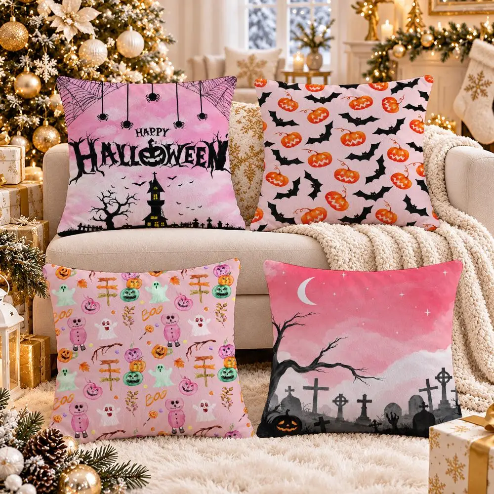 Blush Moon Halloween Cushion Cover 1/4Pcs Soft Plush Cushion Case Throw Pillowcase Cozy Home Sofa Bed Living Room Decor