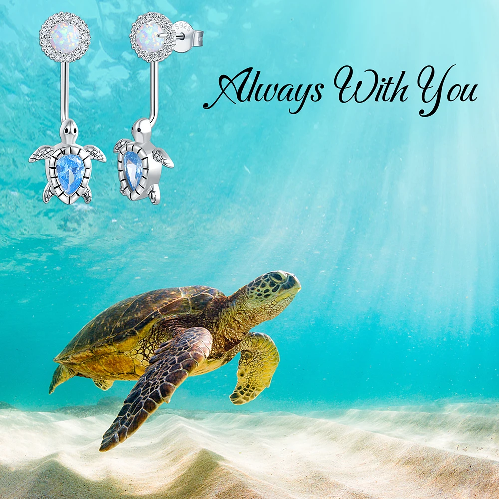 925 Sterling Silver Opal Sea Turtle Removable Design Stud Earrings Blue Crystals Jewelry Gifts for Women Teen Girls Ocean Lovers