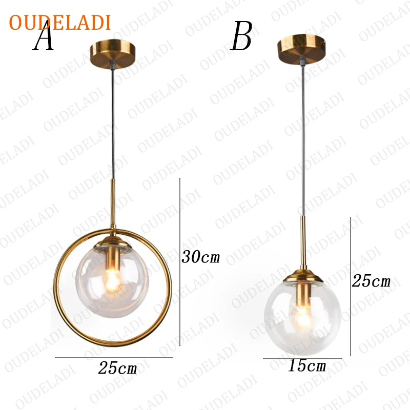 Imagem -06 - Estilo Nórdico Lâmpada Pendurada com Anel de Metal Luz Decoração Cozinha Mesa de Jantar Quarto Cabeceira Bola de Vidro