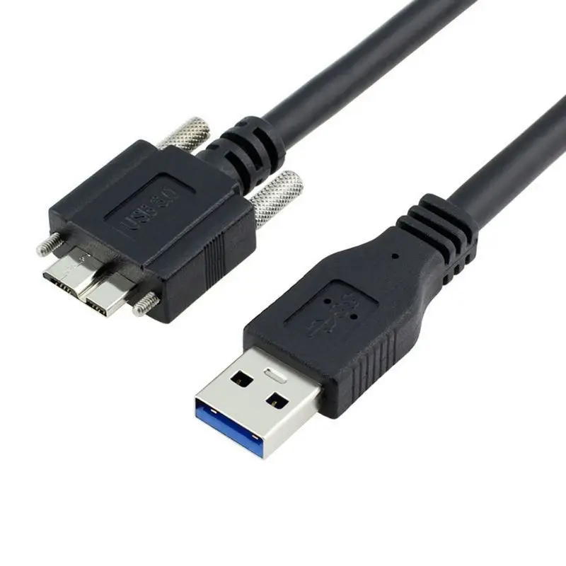 Cable de datos de cámara Lndustrial USB3.0 a Micro B con Panel de bloqueo de tornillo, adaptador de disco duro móvil macho de 9 pines