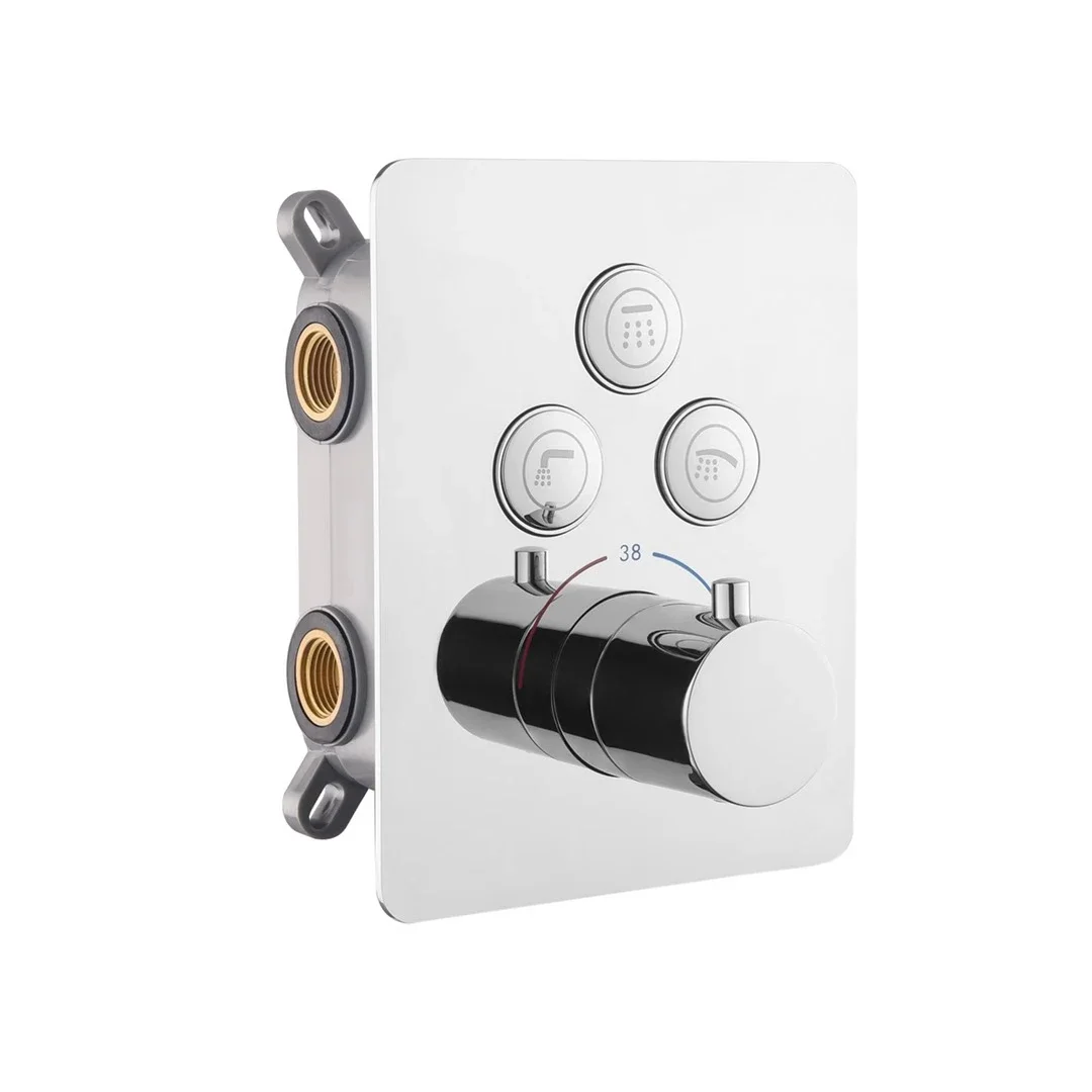 Smart Brass Concealed 3 Outlets 3 Way Chrome Push Button Thermostatic Shower Valve with Diverter