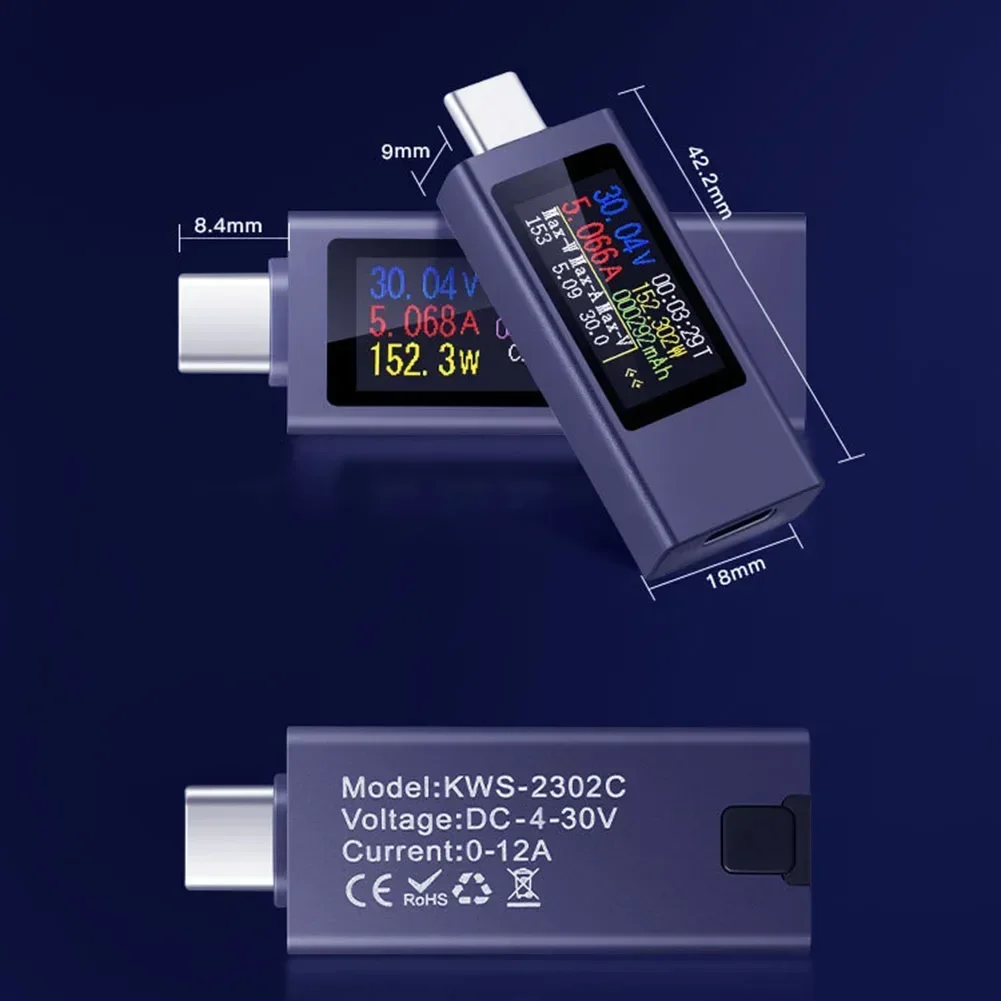 2302C 240W USB Tester Meter Phone Charging TypeC Meter Current Voltage Meter (2 Display Pages Full C Port Compatibility)