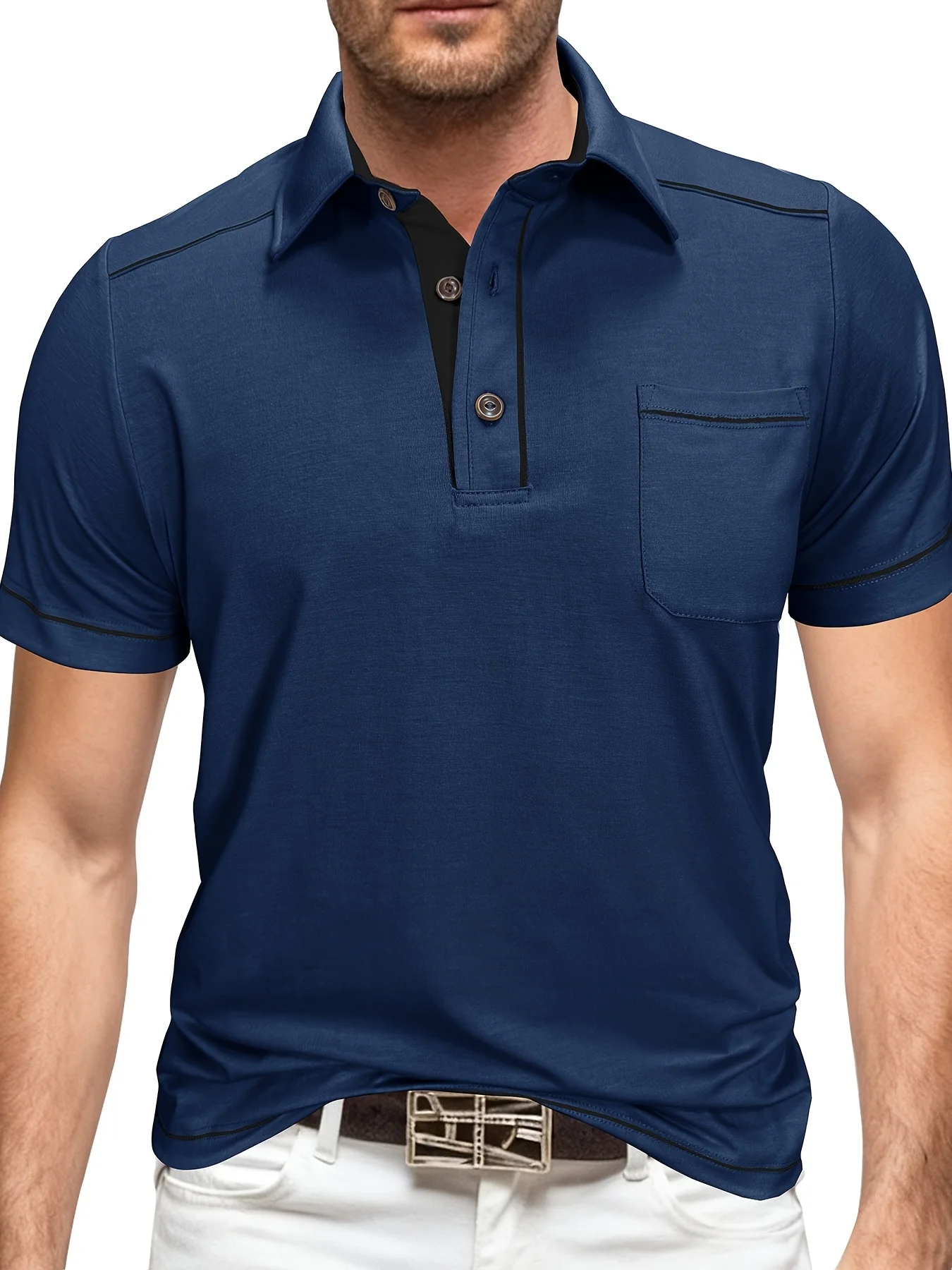 Sommer Übergrößen Herren Kurzarm-Poloshirt Lässiges Einfarbiges Hemd mit Kragen und Taschen