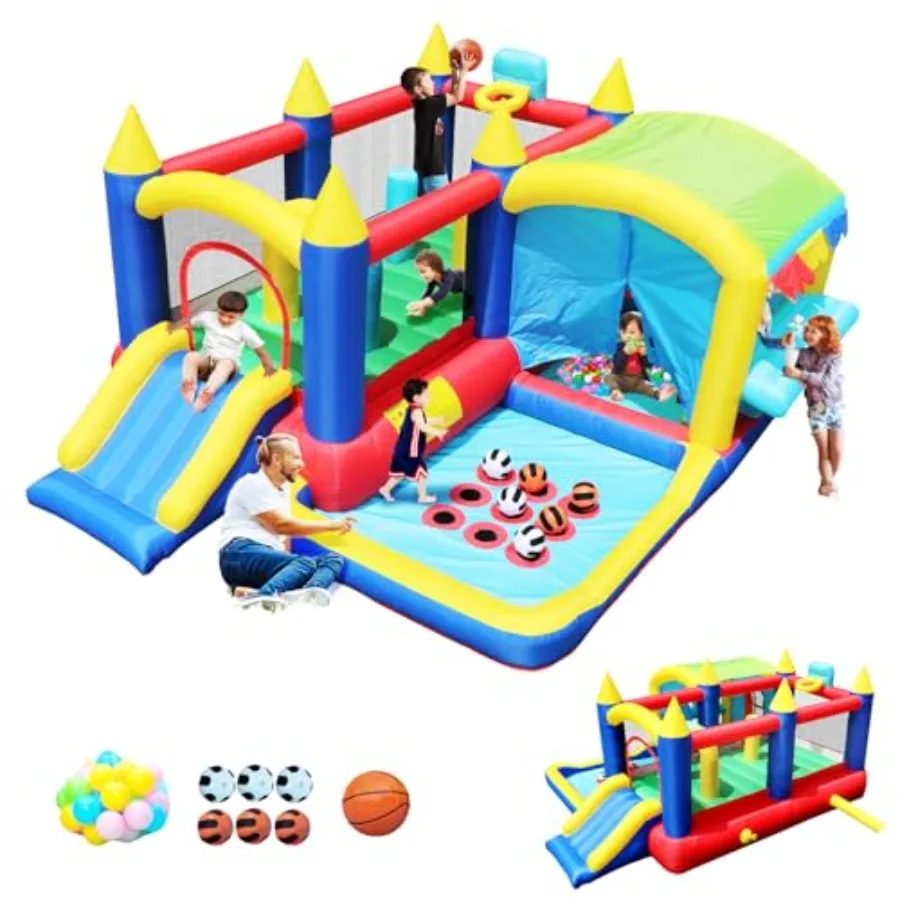 

Inflatable Bounce House for Bouncy Castle with Slide Jumping Basketball Hoop Ball Pit Family Backyard Bouncer 520W 0.7HP Blower