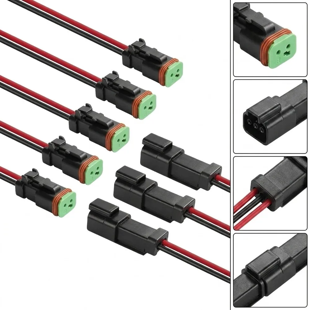 For DT 2 Pin Male Female Wiring Harness Connector Kit Pigtail 2 Wire Way  For Car, Trucks, Boats, LED Light Strips, Off-road