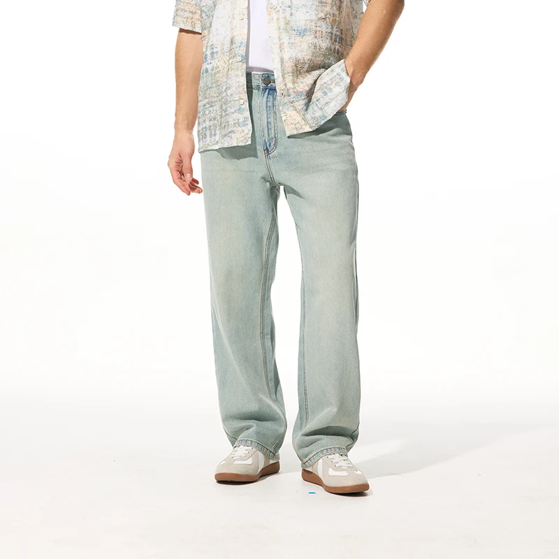 

spring-summer clanfit Straight tube version slim drilly lyocell craft men's jeans