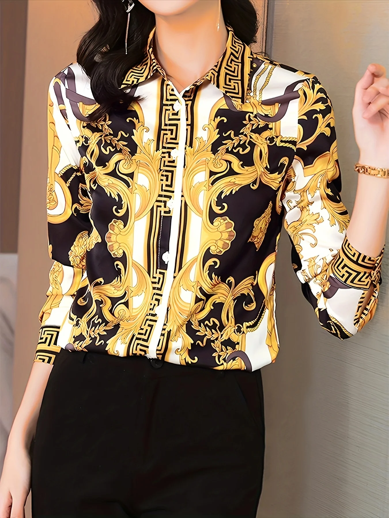 Mode luxe dames shirt Frankrijk stijl vrouw afdrukken blouse Lente Herfst Lange mouwen Tops blusa mujer