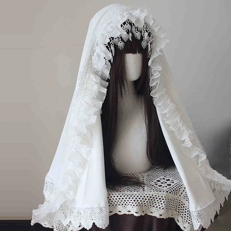 

Gothic Lolita Nun Veil Headpiece Gorgeous Lace Shawl Headscarf Medieval Halloween Party Costume Role Play Cosplay Accessories