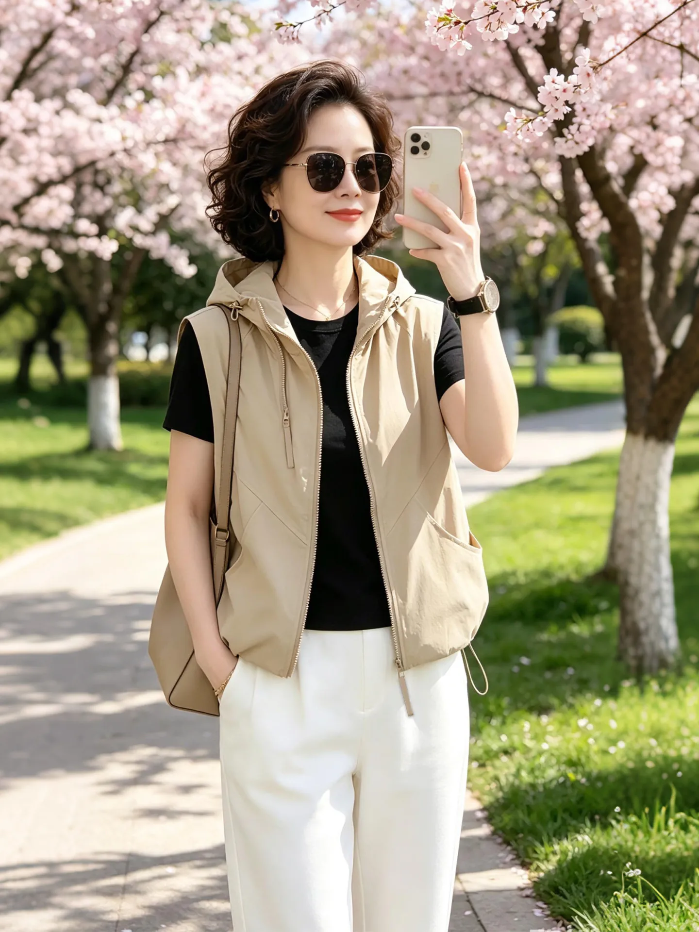 Summer 2026 Women's Casual  Color Hooded Vest Loose Slimming Lightweight Breathable Zipper Closure Daily Wear Outerwear