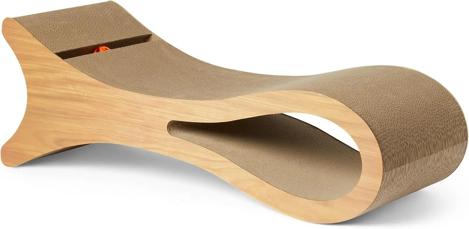 

Когтеточка-лежанка для кошек из гофрированного картона с сертификатом FSC, с кошачьим мятным наполнителем, цвет под дерево, 34.3x11.8x11.8 дюймов