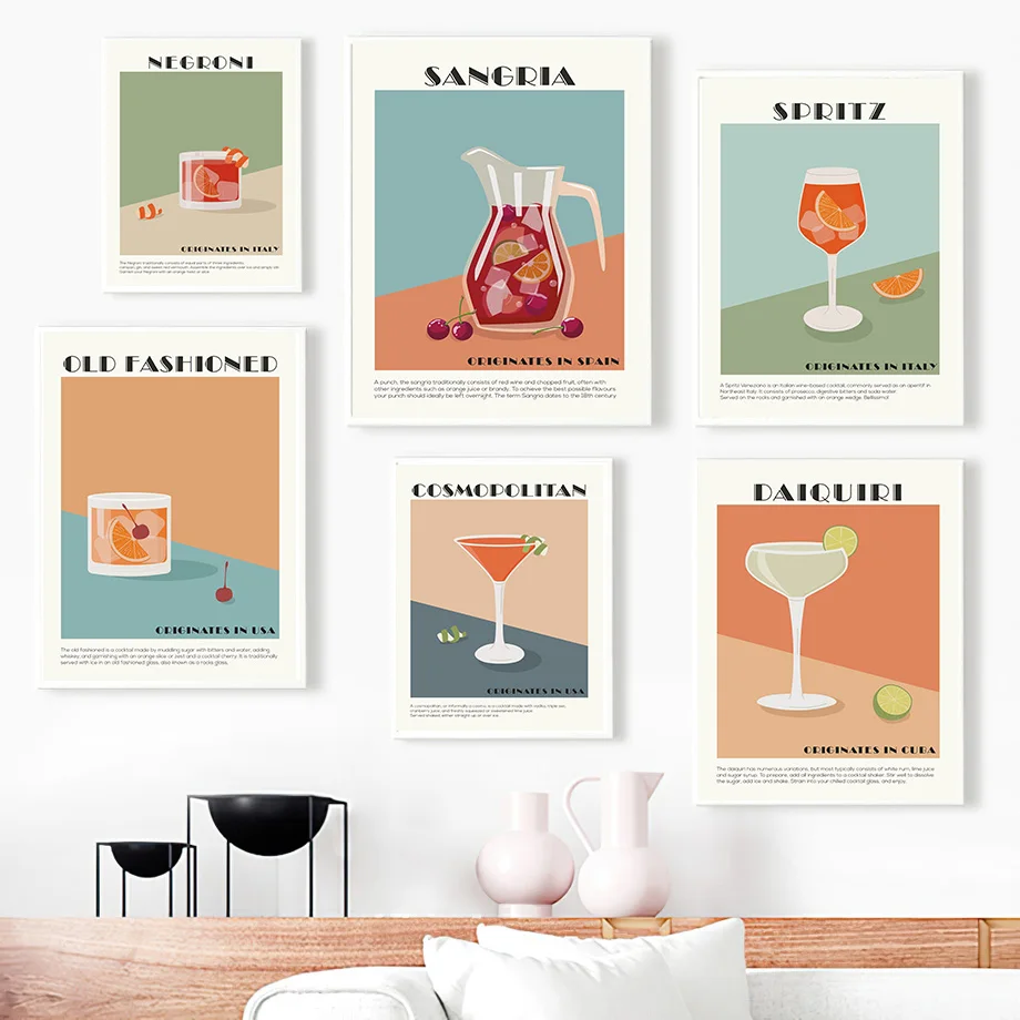 

Old Fashioned Cocktail Spritz Drinks Wall Art Fruit Juice Canvas Painting Posters And Prints Wall Pictures For Bar Kitchen Decor