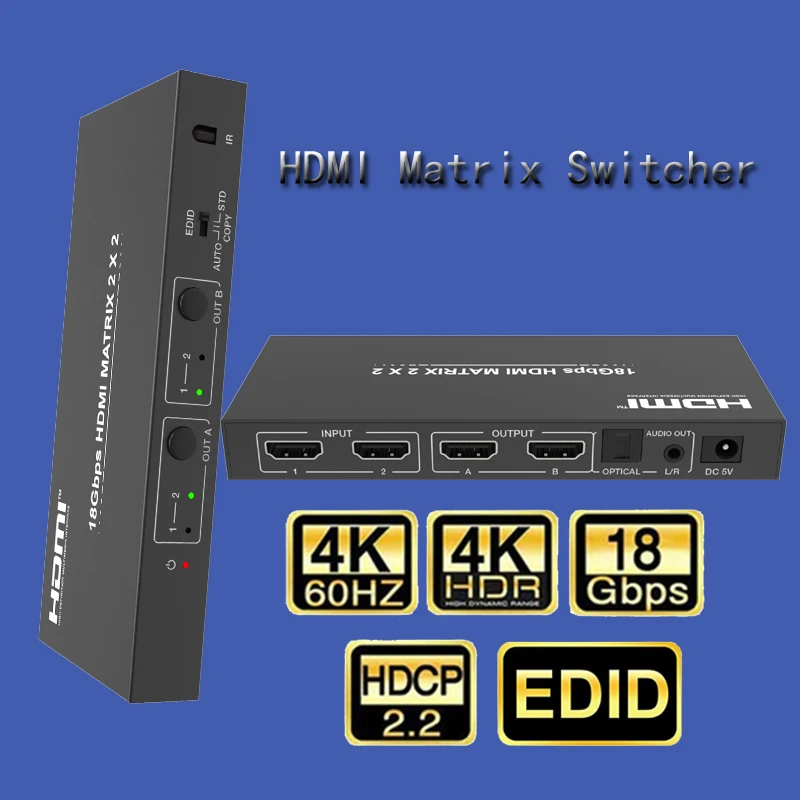 

With Audio Extractor HDMI Splitter 4K 60Hz hdmi matrix switcher Game live screen splitter 2 In 2 out YCbCr 4:4:4 HDR EDID for TV