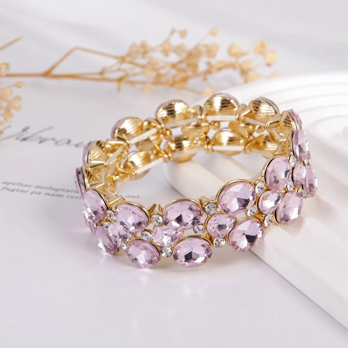 Fashion Women\'s Gold-plated Purple Rhinestone Elastic Bracelet Party Bangles