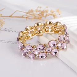 Fashion Women's Gold-plated Purple Rhinestone Elastic Bracelet Party Bangles