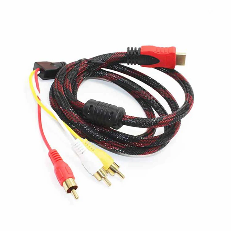 1.5M HDMI-compatible to 3RCA Cable Splitter Braid Ypbpr Convert AV Cord with Magnetic Ring HD Audio Video Wire Cable Splitter