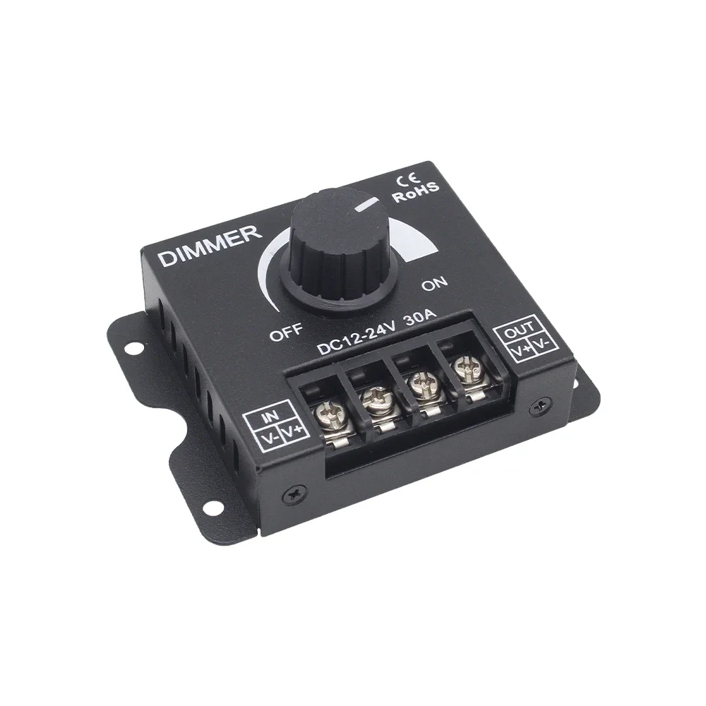 30A Rotary LED Dimmer Switch 12V 24V 360W 720W Metal Case Adjustable Brightness 2835 5050 Strip Light Single Color Controller
