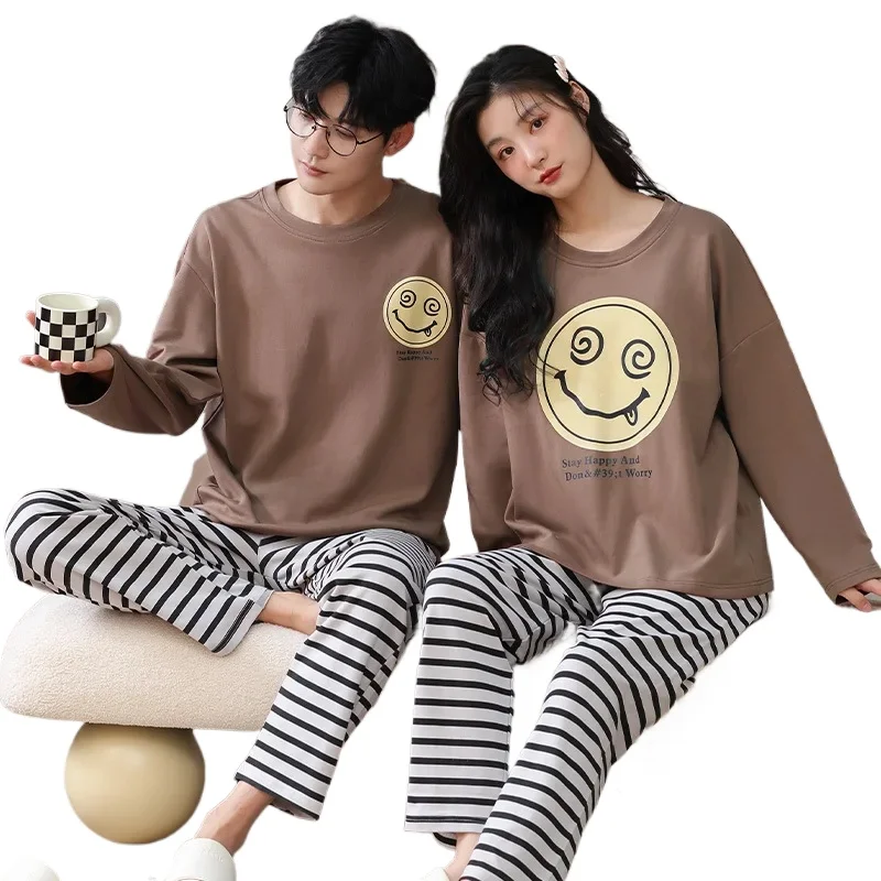 

Новый пижамный комплект большого размера с длинными рукавами, Женская Всесезонная домашняя одежда в полоску, Пижама для отдыха для пар