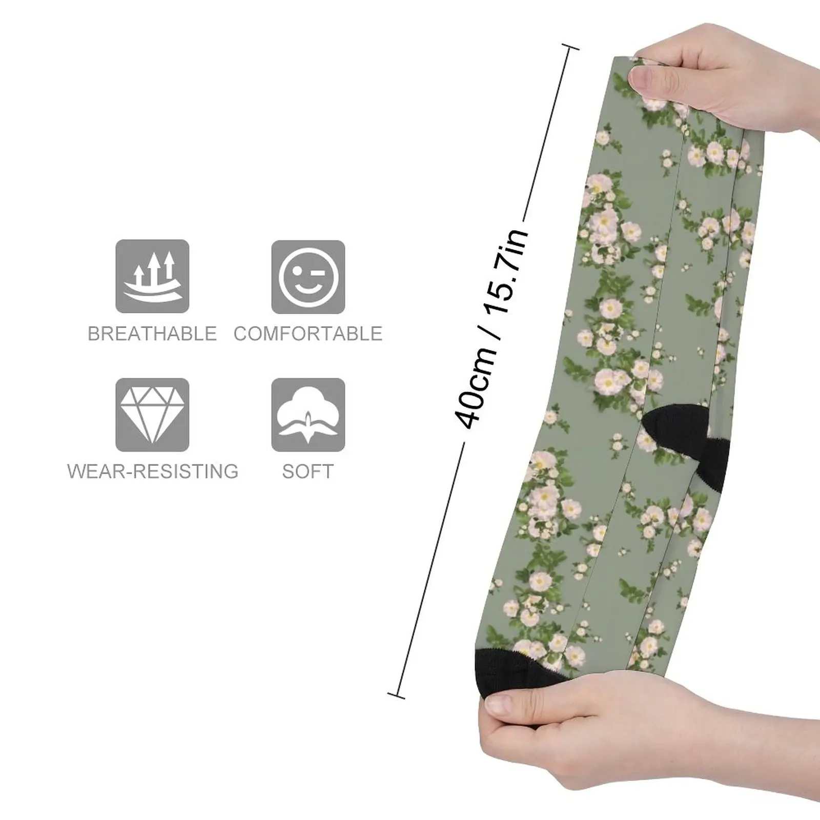 Seamless Apricot Blush Roses on Sage Background Socks Men sock non-slip soccer stockings