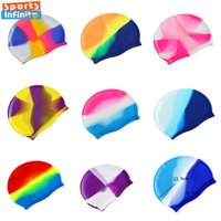 Silicone Adult Waterproof Swimming Cap Gradient Color Dry Hair Swim Cap for Men Women Protect Ears Swim Hat Swimming Accessories